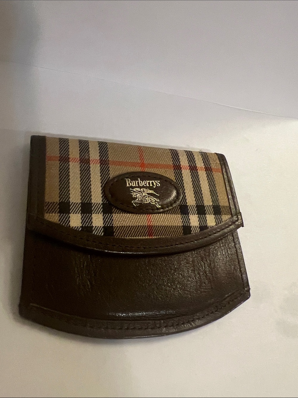 Authentic Burberrys Brown Leather & Beige Nova Check Coin Pouch